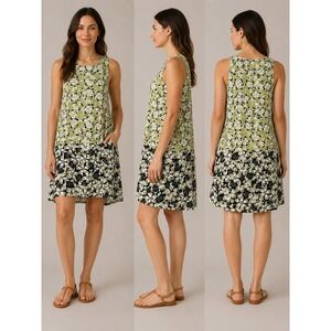 J.Jill Womens XS Petite Green Black Floral‎ Rayon Sleeveless Sharkbite Dress